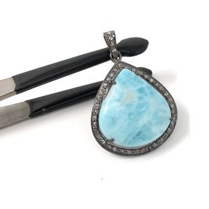 Larimar Diamond Oxidized Silver Pendant
